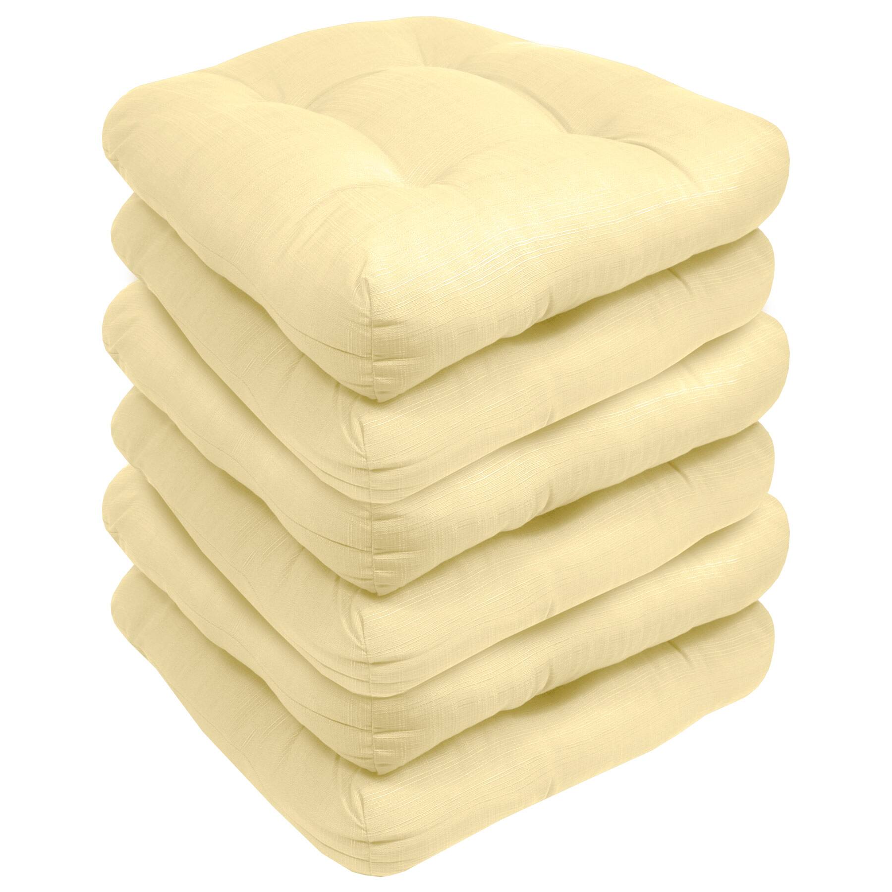 Angle. Sweet Home Collection - Patio Cushions Indoor/Outdoor Chair Pads Tufted 19" x 19", 6-Pack - Yellow.
