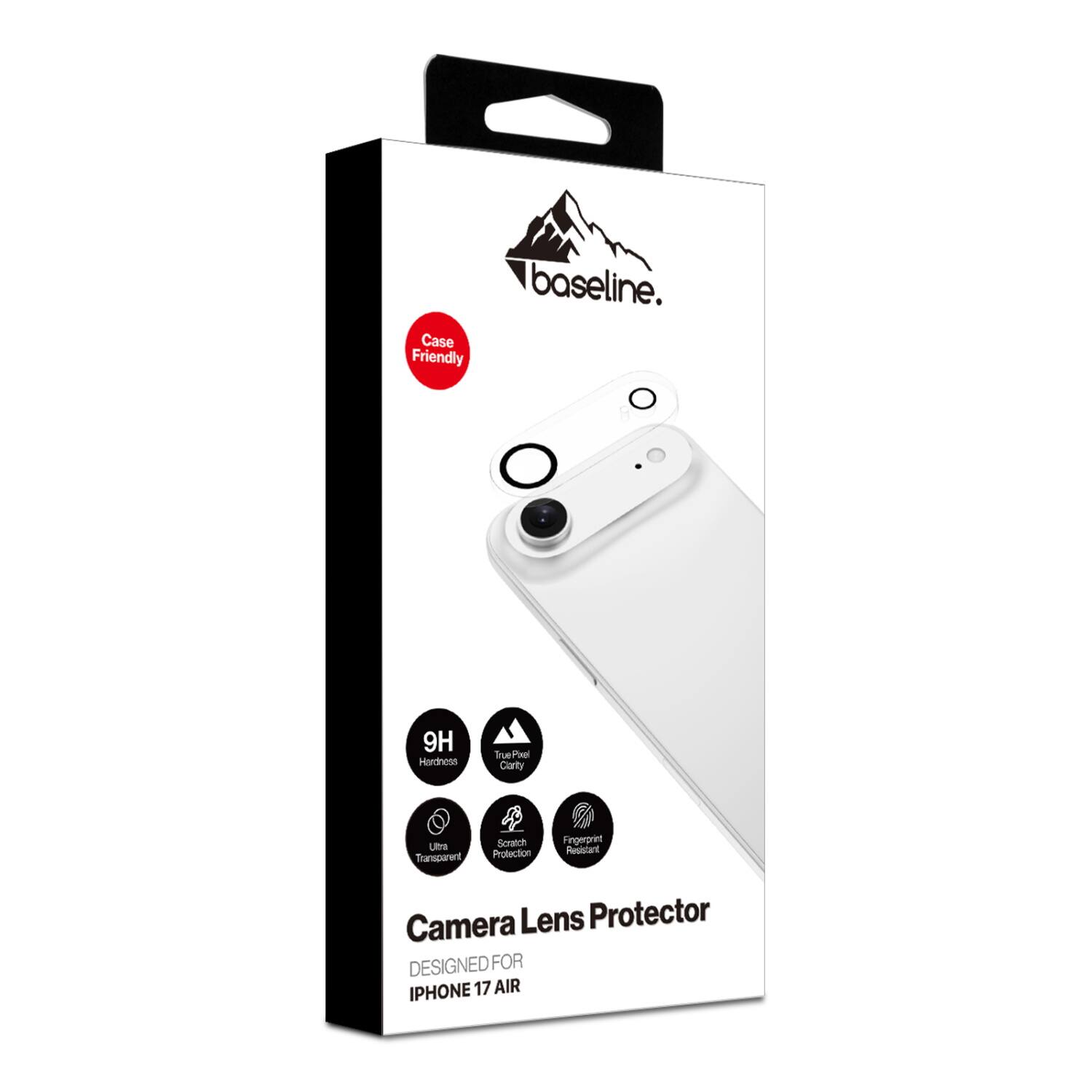 Case Friendly baseline.  
9H Hardness  
True Peel Easy  
Fingerprint Resistant  
Ultra Transparent  
Scratch Protection  
Camera Lens Protector  
DESIGNED FOR IPHONE 17 AIR