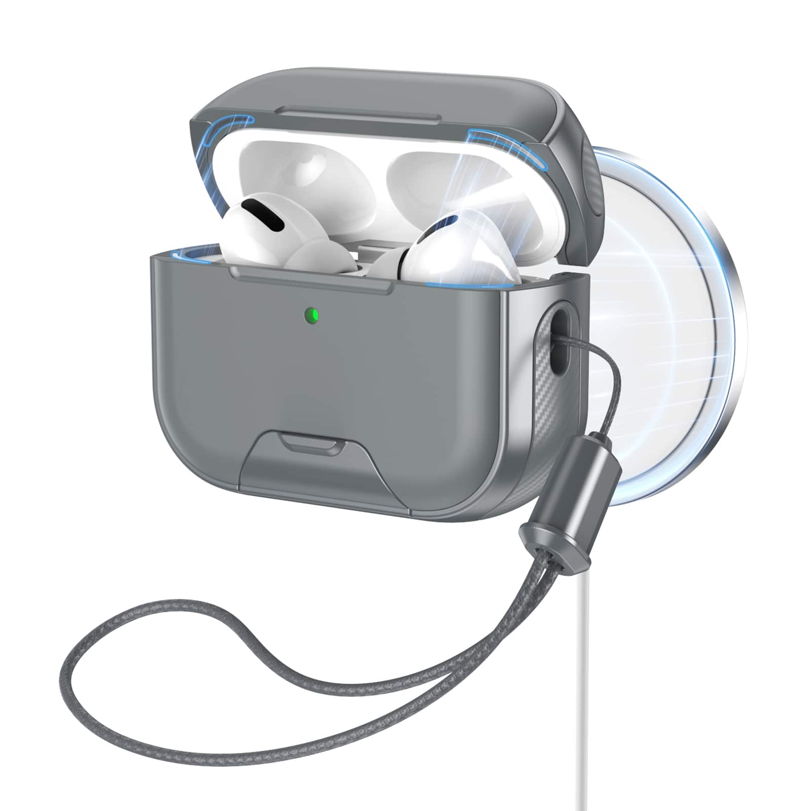 UUCOVER - Case for Apple AirPods 5 / AirPods 4 with Lanyard,Shockproof TPU+PC Armor Case Compatible with MagSafe Phone Stand Cover - Gray