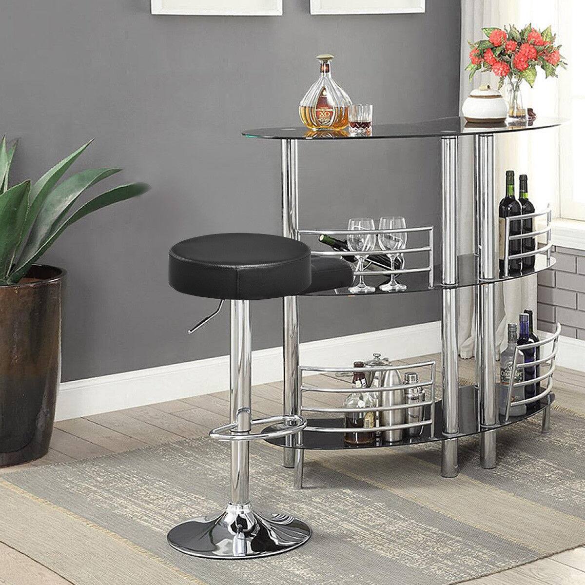 Alt View 3. Gymax - Gymax 1 PC Bar Stool Round Leather Seat Chrome Leg Adjustable Hydraulic Swivel Black - black.