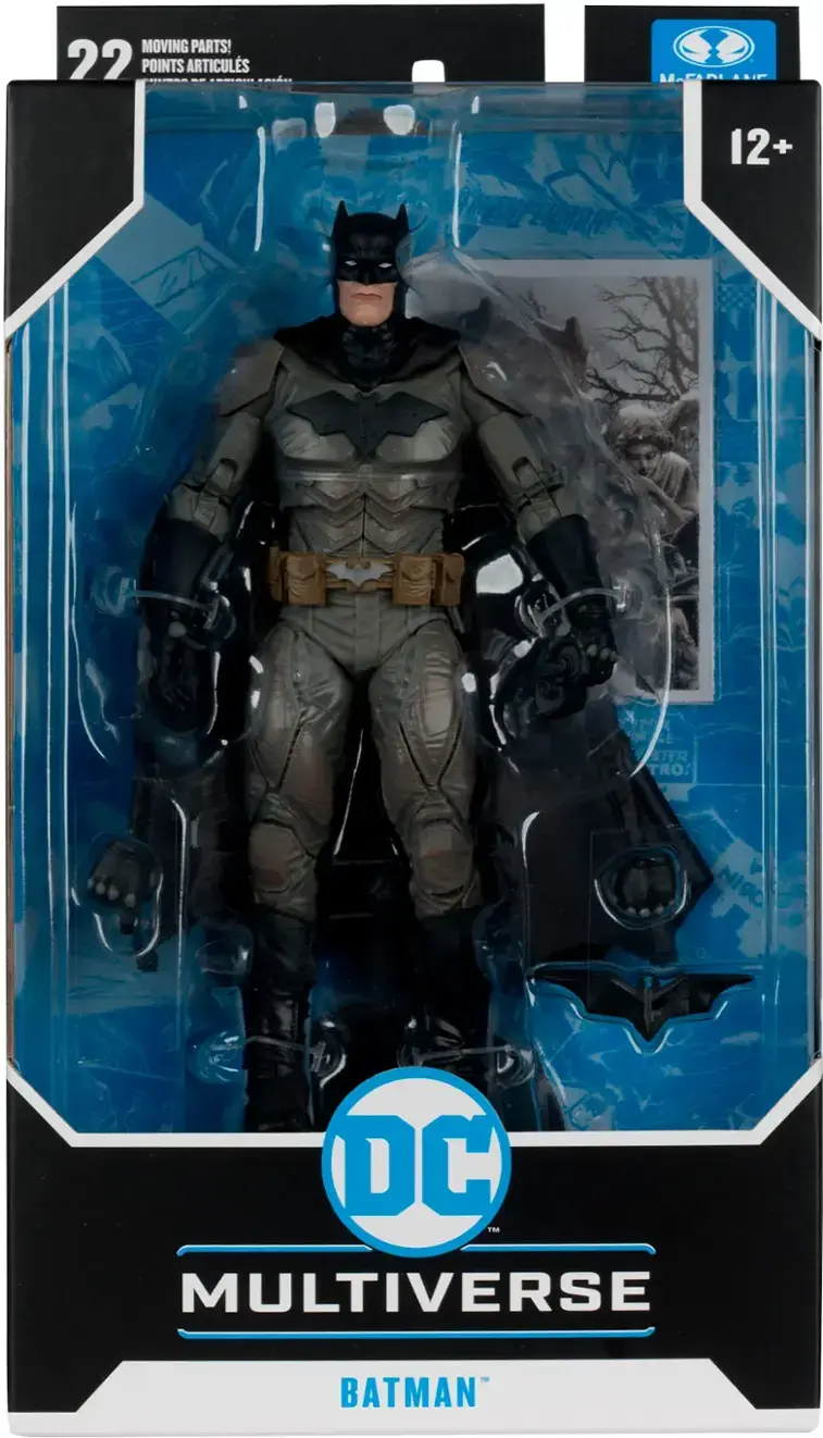 The text on the image reads: "22 points of articulation. 12+ SE Ster TRO: NISC T DC FM MULTIVERSE BATMAN."