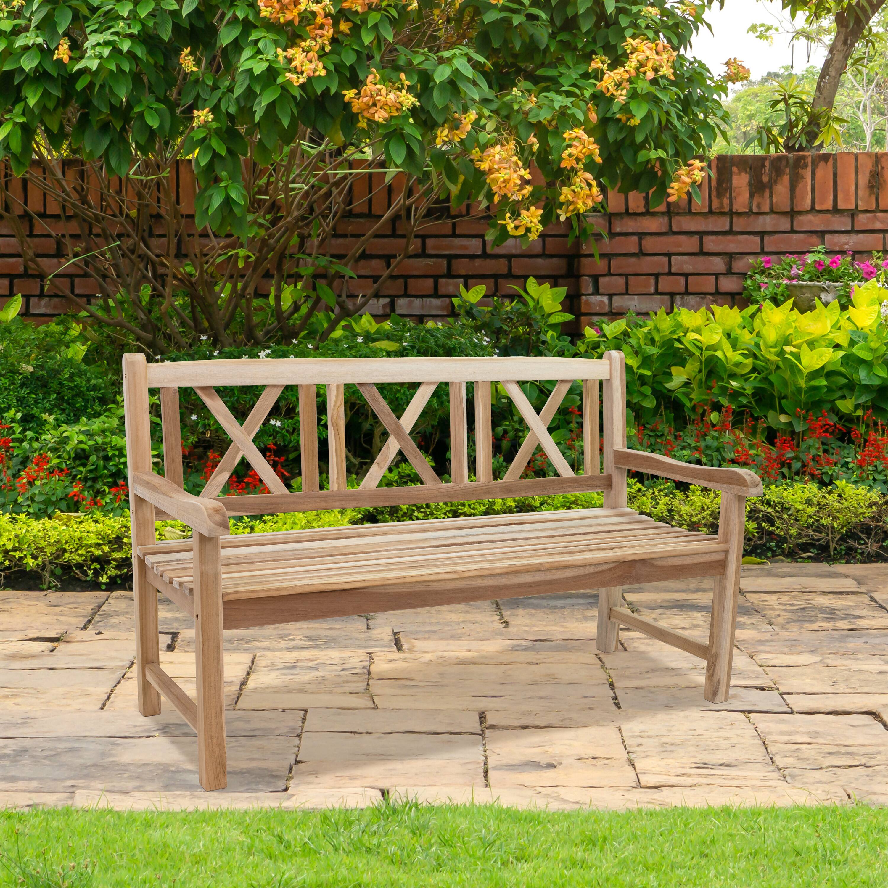 Alt View 7. Sunnydaze - 2-Person Wooden Teak Patio Garden Bench with Backrest - Brown.