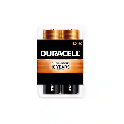 D 8
DURACELL
GUARANTEED 10 YEARS IN STORAGE