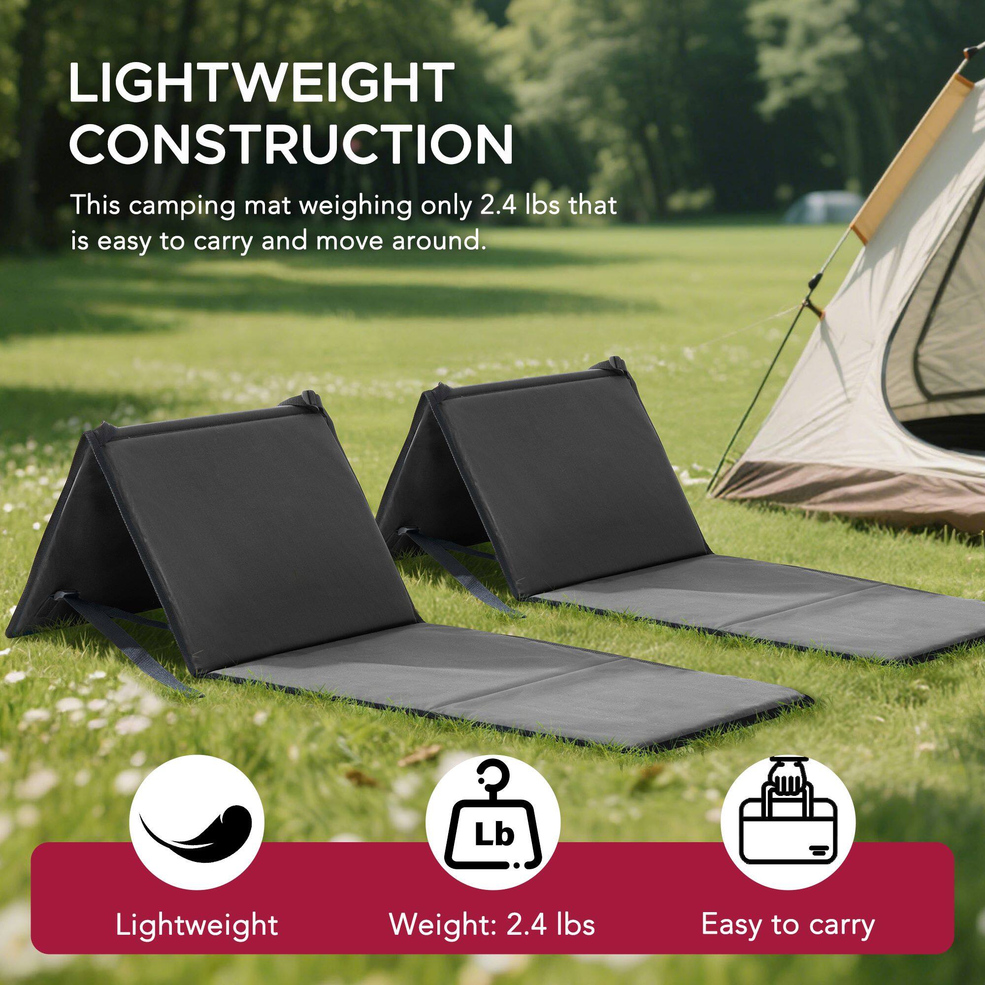 LIGHTWEIGHT CONSTRUCTION  
This camping mat weighing only 2.4 lbs that is easy to carry and move around.  

Lightweight  
Weight: 2.4 lbs  
Easy to carry