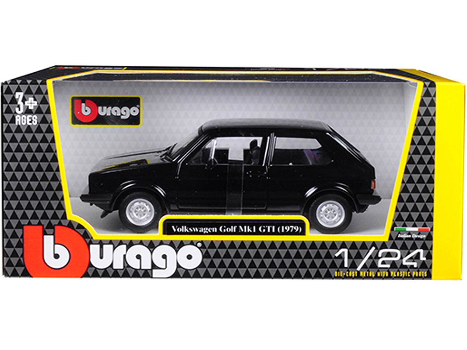 3+ AGES  
burago  
Volkswagen Golf Mk1 GTI (1979)  
1/24  
DIE-CAST METAL WITH PLASTIC PARTS