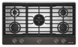 KitchenAid - 36 in. Wide 5 burners Gas Cooktop with Integrated Wok Grate - Black Ore