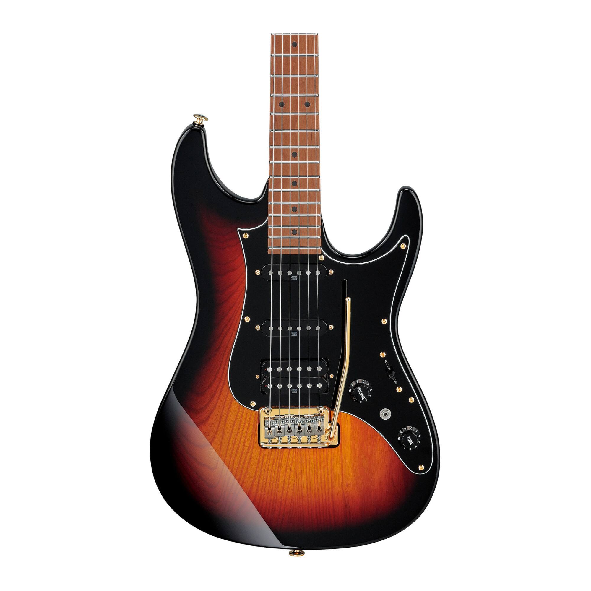 Left. Ibanez - Ibanez AZ2204AGTFB AZ Prestige 6str Electric Guitar w/Case - Tri Fade Burst Flat.