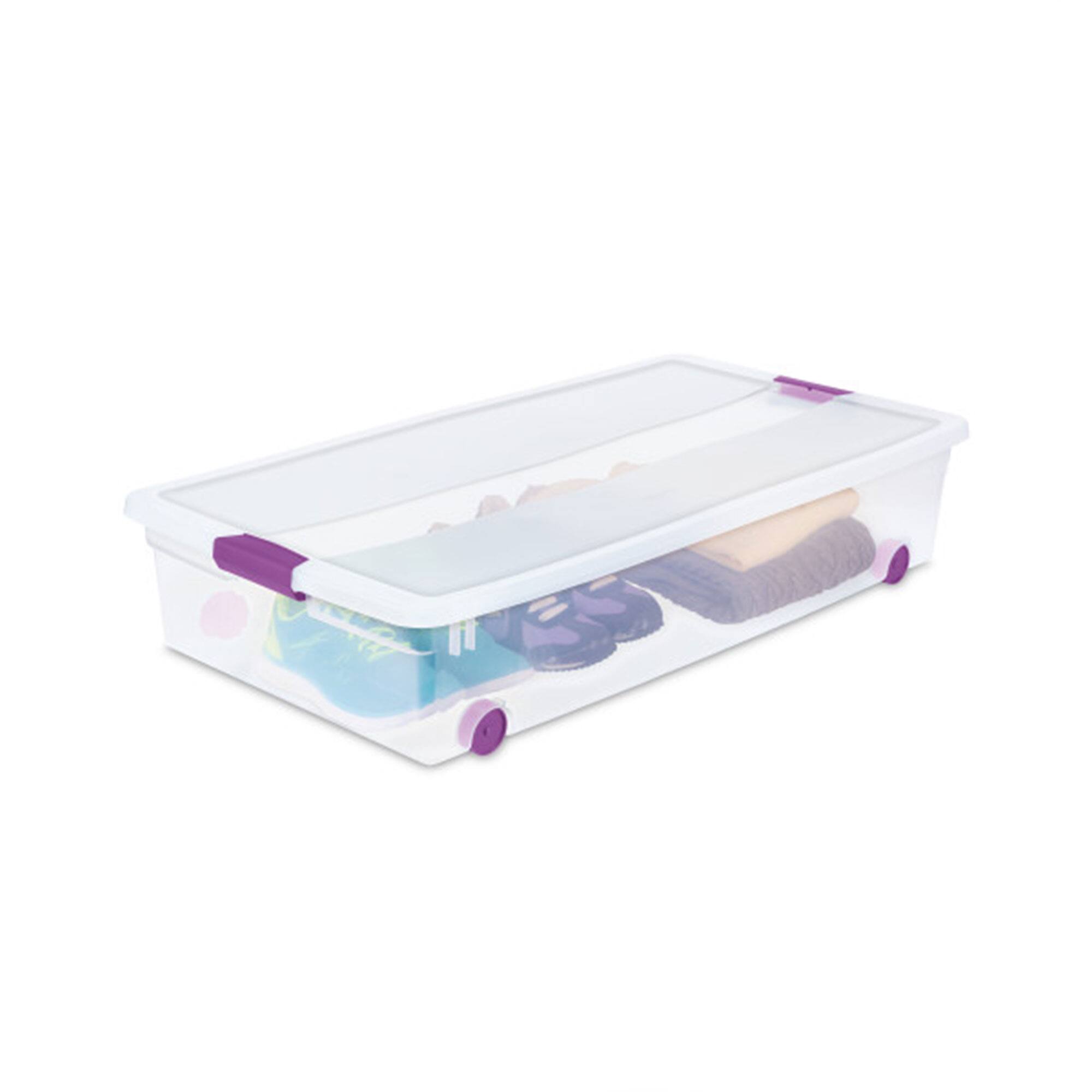 Alt View 5. Sterilite - Sterilite 60 Qt ClearView Latch Wheeled Underbed Stackable Storage Box, 4 Pack - Purple.