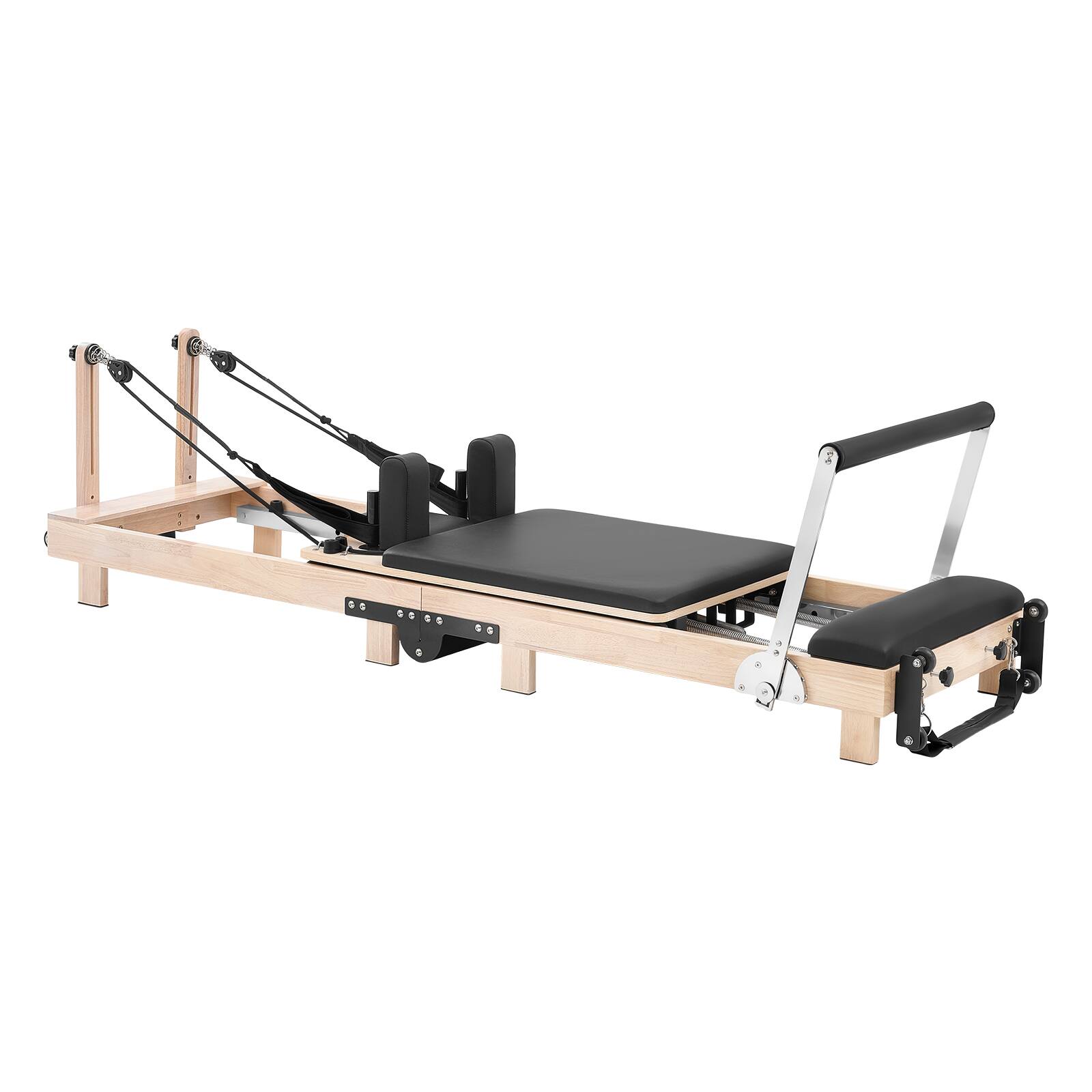Alt View 5. VEVOR - Pilates Reformer 91" Foldable Pilates Machine 400 lbs Rubberwood, for Home Use and Gym Workout, with Jump Board, Springs - Natural Wood;Black.