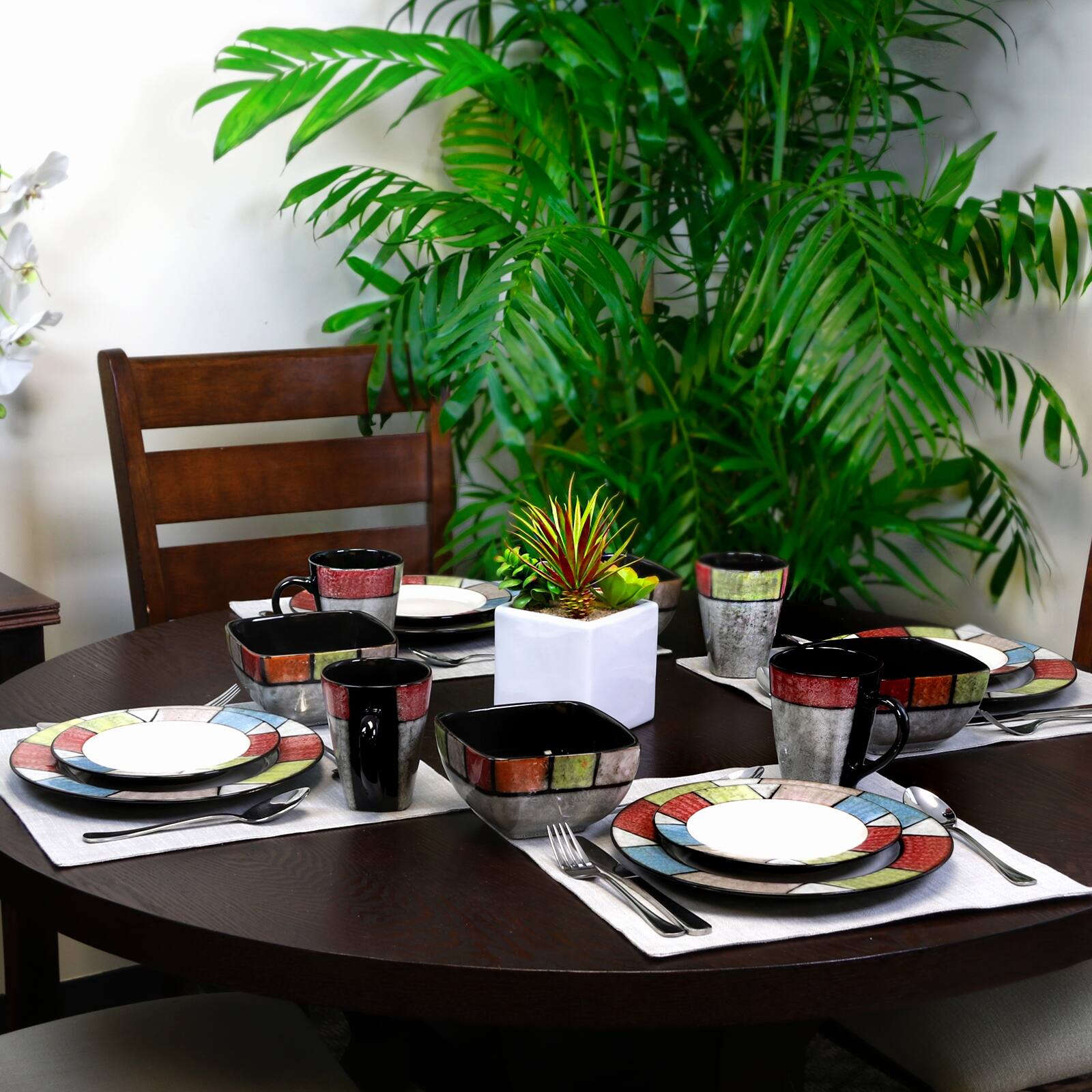 Alt View 3. Elama - Elama Country Cottage 16 Piece Stoneware Dinnerware Set - Multi.