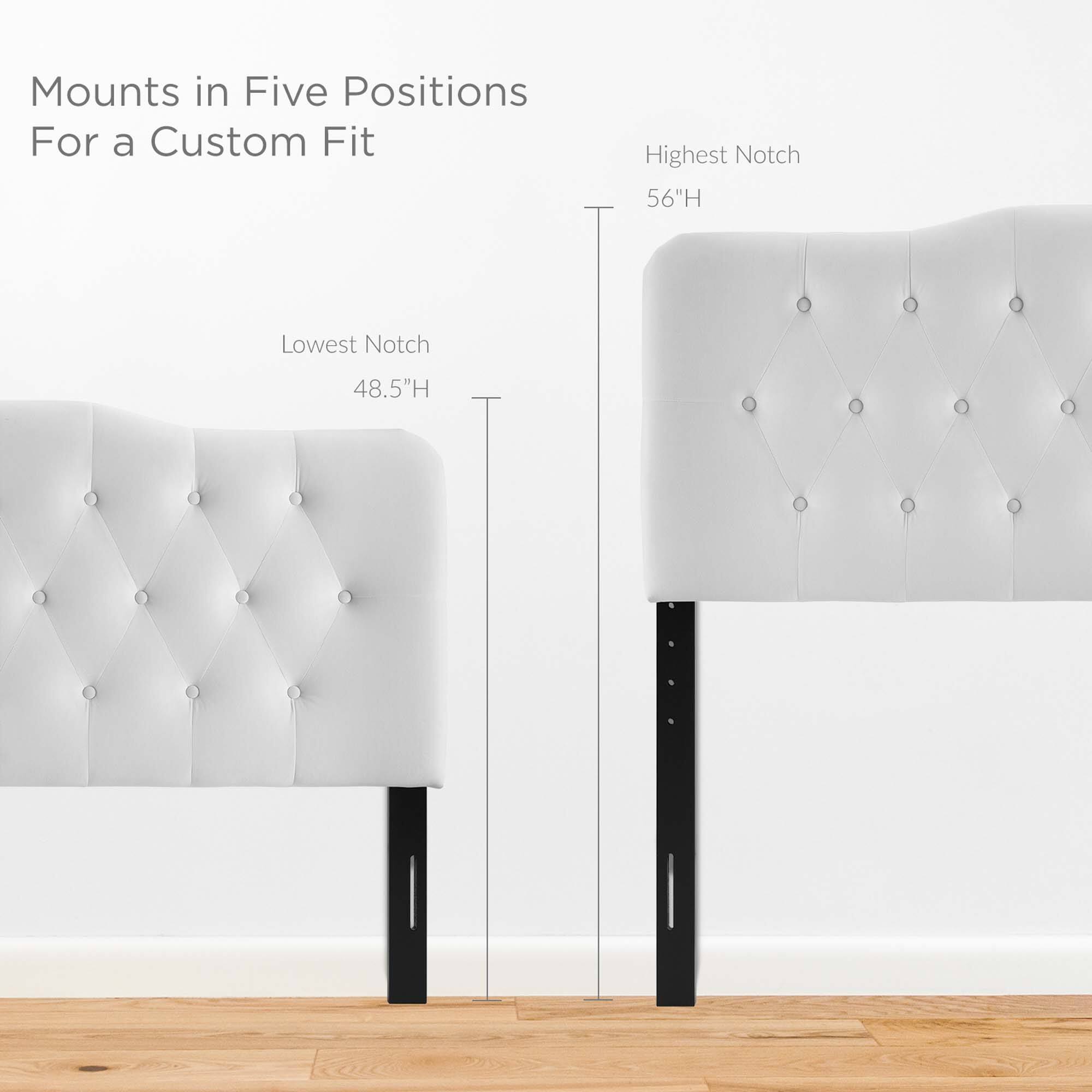Mounts in Five Positions  
For a Custom Fit  

Highest Notch  
56"H  

Lowest Notch  
48.5"H