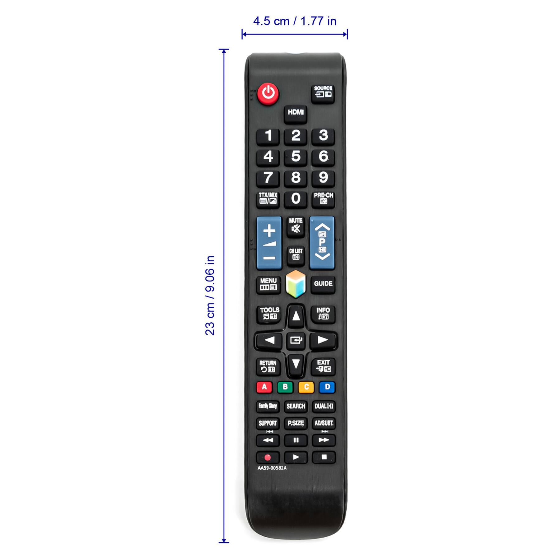 4.5 cm / 1.77 in

23 cm / 9.06 in

SOURCE HDMI

1 2 3 4 5 6 7 8 9 0

PRE-CH

MUTE

CHLIST

GUIDE

INFO

TOOLS

RETURN

EXIT

SEARCH

DUAL HI

P-SIZE

ADJUST

SUPPORT

Family Share

AA59-00582A