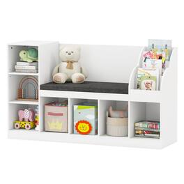 Gymax - Wooden Kids Bookshelf w/Reading Nook Padded Seat Open Cubes Adjustable Shelf - White