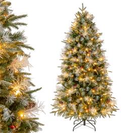 Costway - 6 FT Artificial Christmas Tree with 806 Branch Tips, 270 Warm White LED Lights - Green