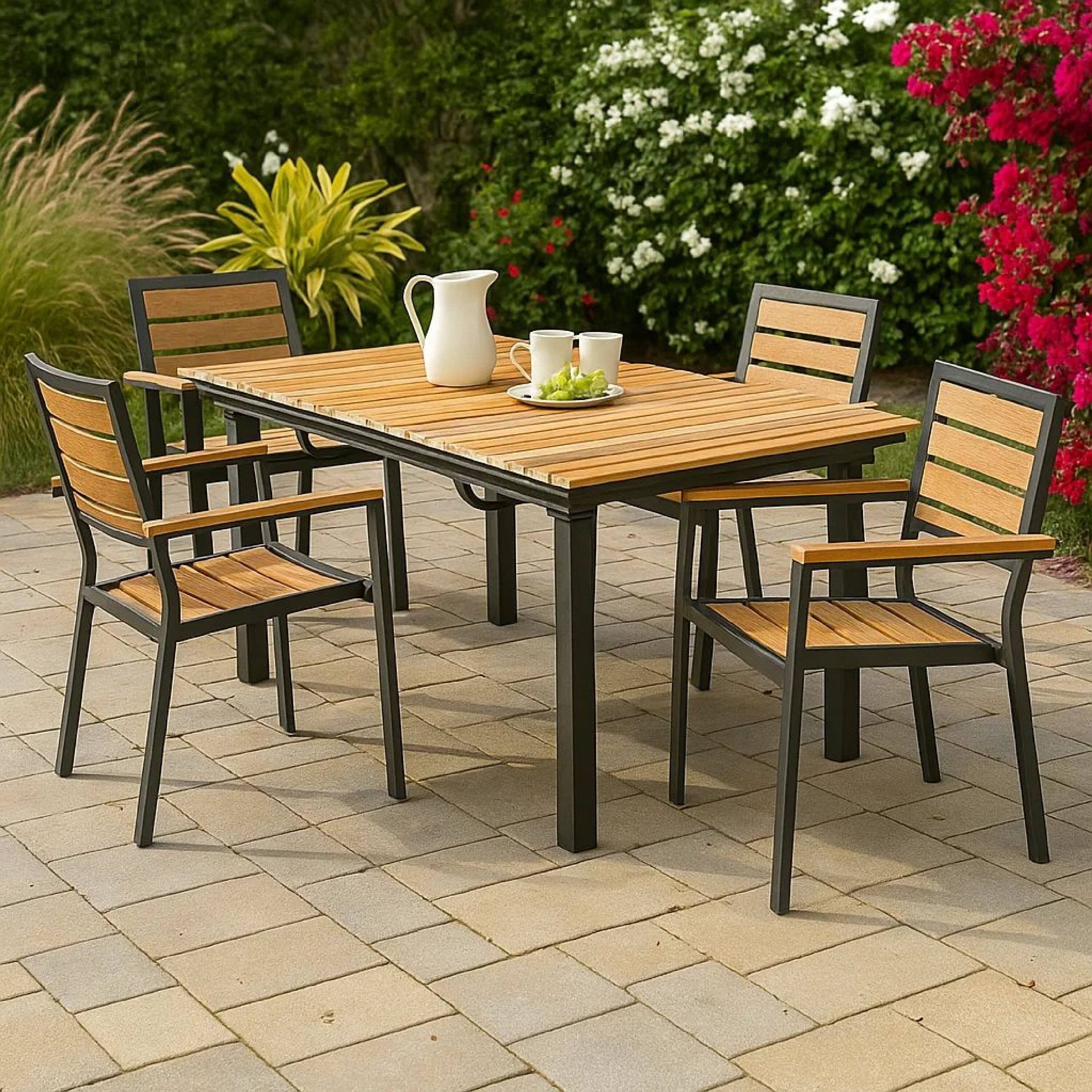 Alt View 5. Manhattan Lane - Ankia 62-84 Inch Outdoor Extendable Dining Table, Aluminium, Brown - Brown, Black.