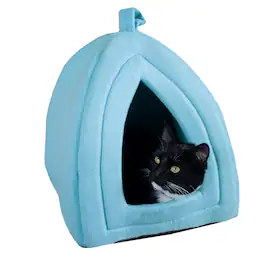 PetMaker - Cat House Indoor Cat Bed with Removable Foam Cushion, Plush Cat Tent Bed for Small Pets, Comfortable Cozy Hideaway - Blue
