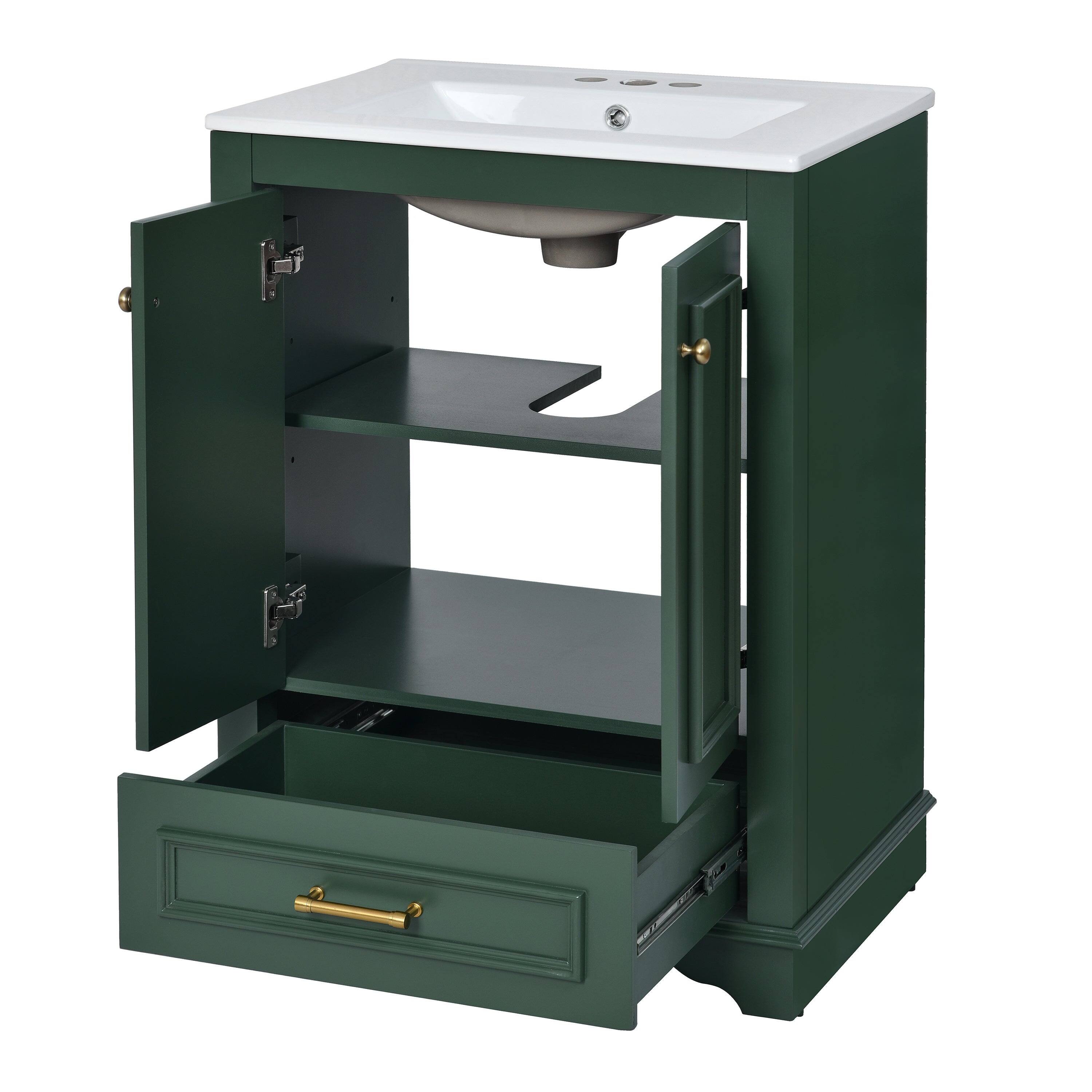 Alt View 10. Boyel Living - 24 Inch Bathroom Vanity with Ceramic Sink Soft Close Doors Silver HandlesGreen - Green.
