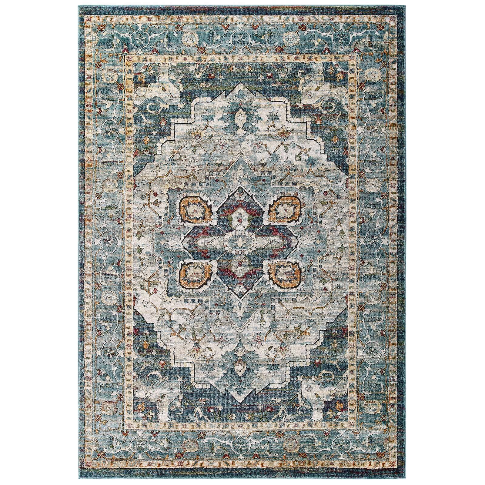 Angle. Modway - Tribute Diantha Distressed Vintage Floral Vintage Medallion Area Rug - Multicolor.