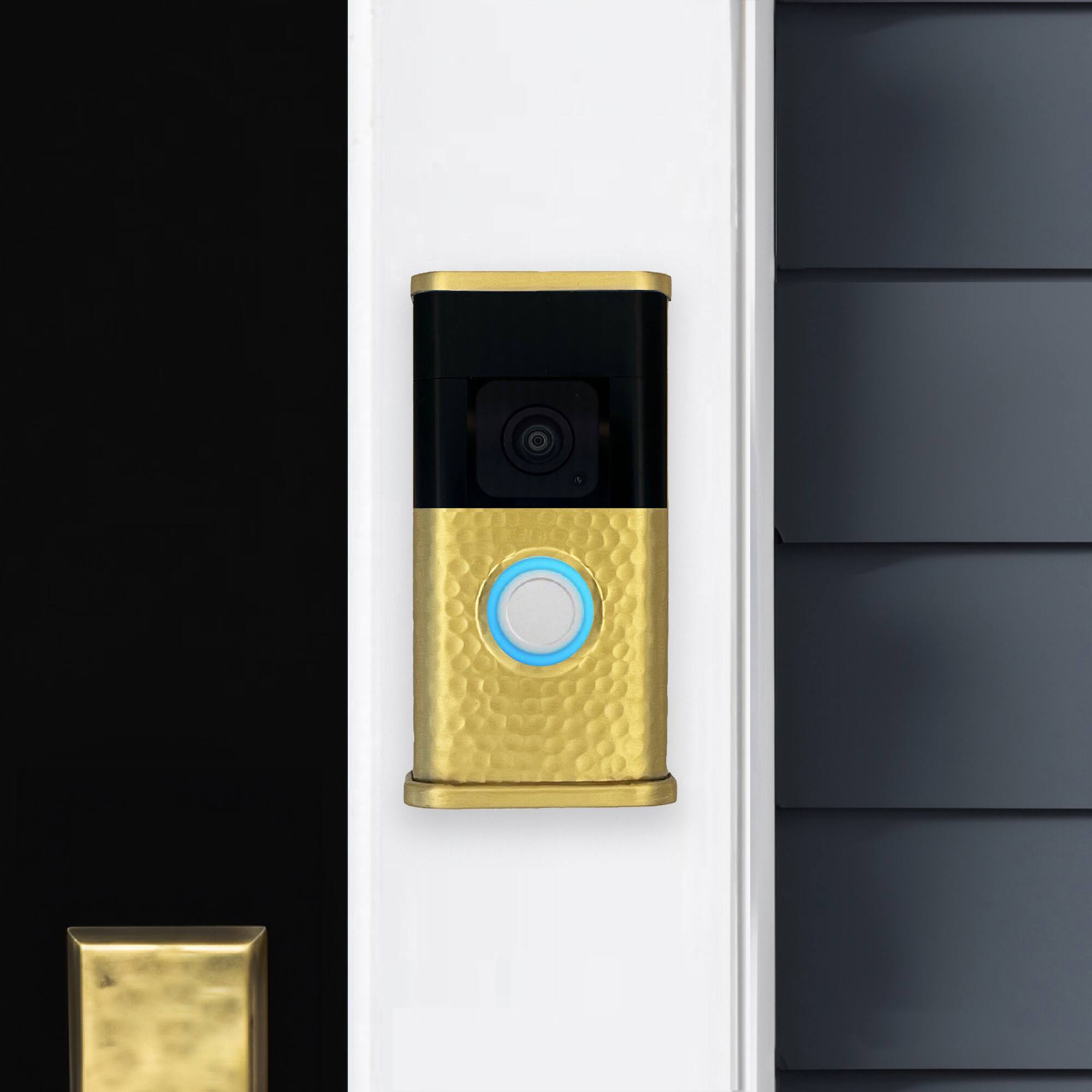Alt View 3. Michael Healy - Hammered Video Doorbell Cover (Ring 3, 3 Plus, 4, Battery Plus and Battery Pro) - Satin Brass.