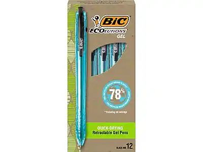BIC ECOLUTIONS GEL
QUICK-DRYING Retractable Gel Pens
BLACK
12
78% LESS PLASTIC
*Excluding ink cartridge