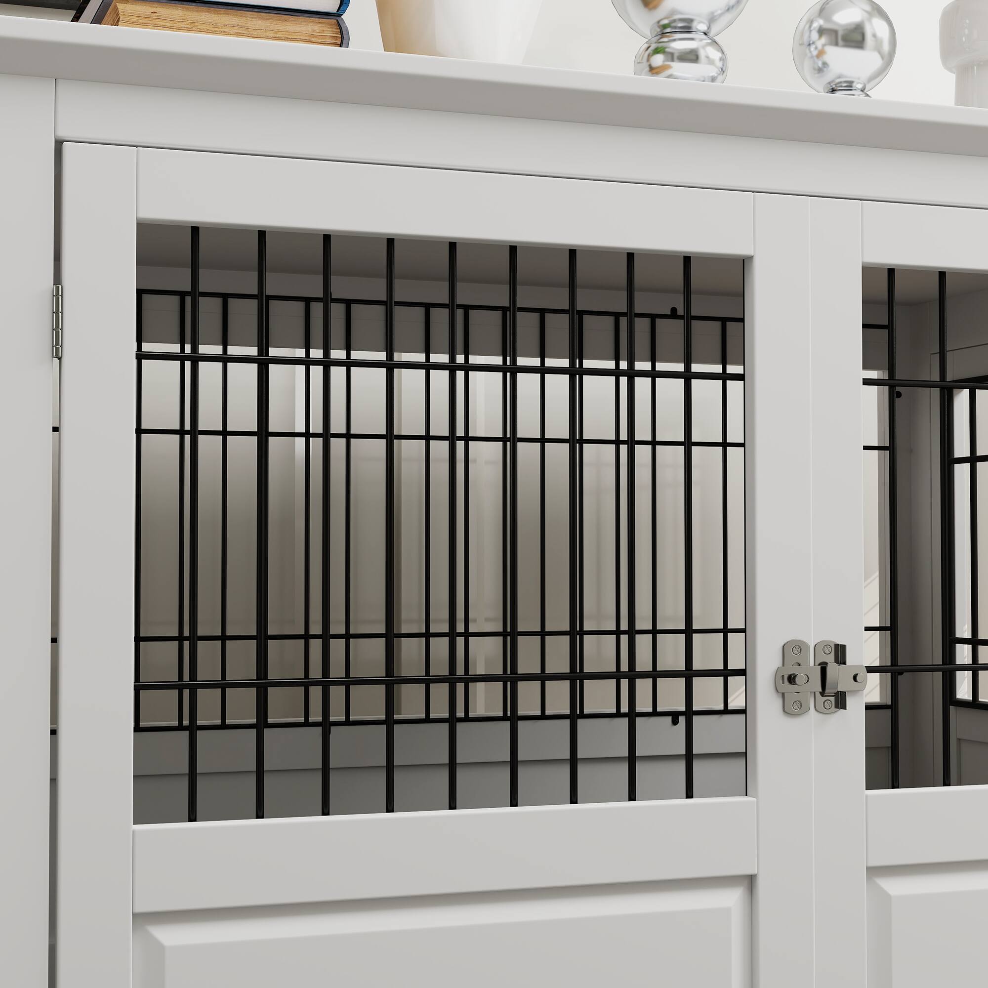 Alt View 5. Pawhut - Dog Crate Furniture, 43" Dog Kennel End Table, 3 Doors, Removable Tray, Indoor, Extra Large Medium Small Dogs.