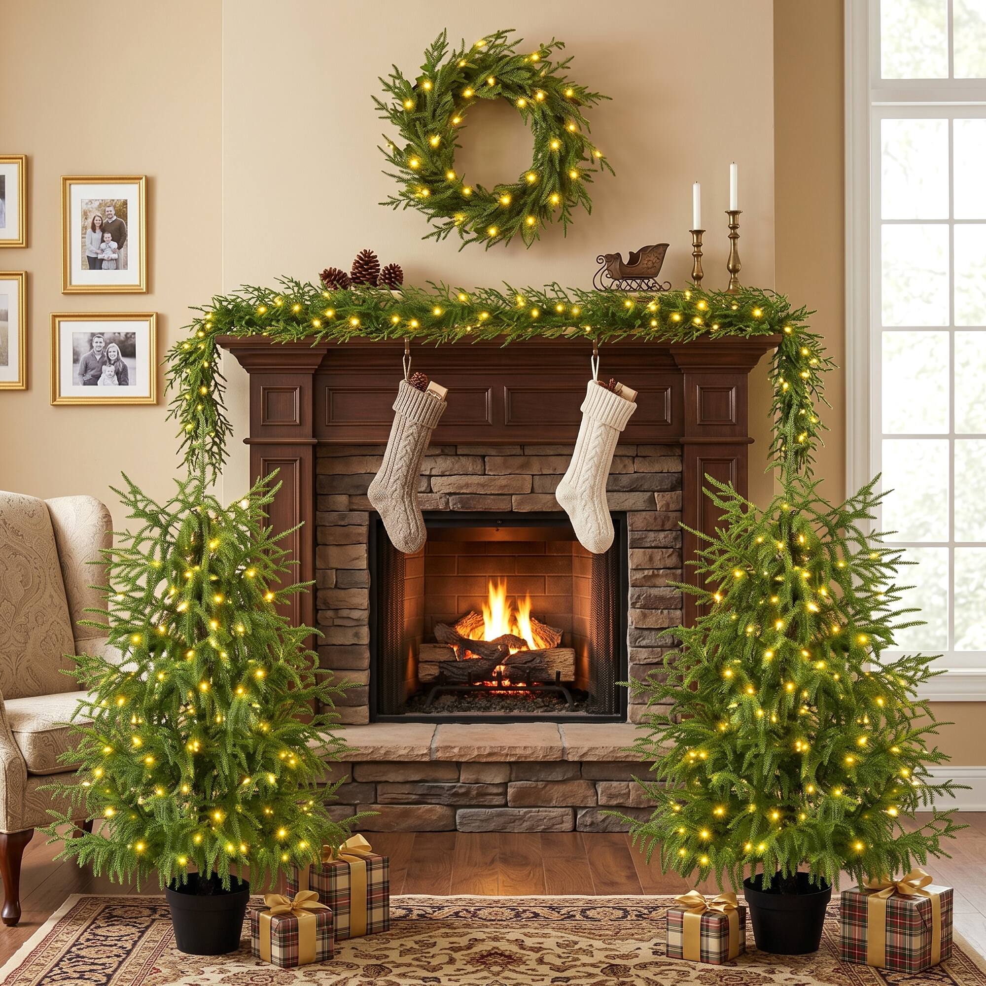 Jandcase 4 Piece Christmas Tree Set – 2 Trees with Sturdy Bases, 1 Pre ...