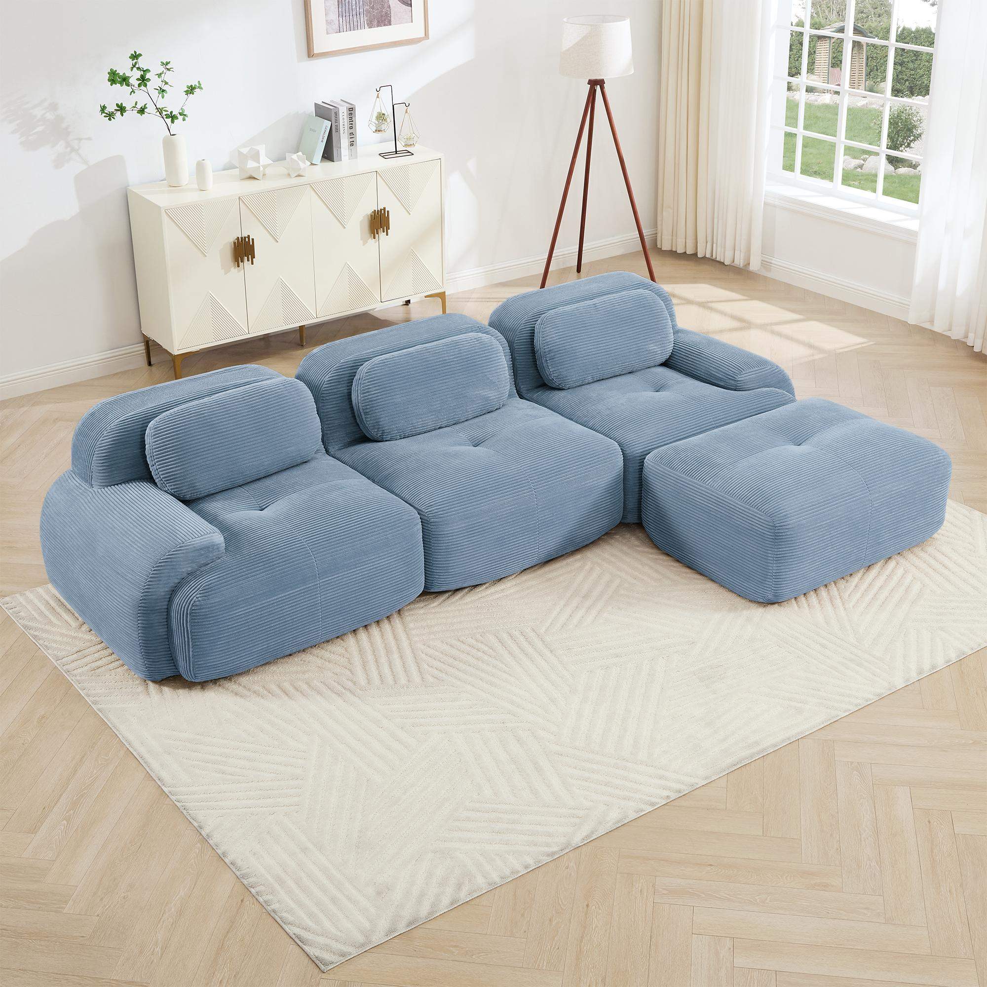 Angle. Roomtec - Lshaped modular sofa no assembly ergonomic design petfriendly luxuryCorduroy Fabric fabric extrawide curved armrests - Blue.