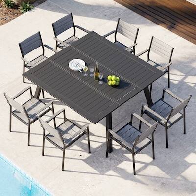 Alt View 7. Crestlive Products - Crestlive Products Set of 2 Stackable Brown Aluminum Frame Stationary Dining Chair Gray Mesh Seat - Gray-2PC.