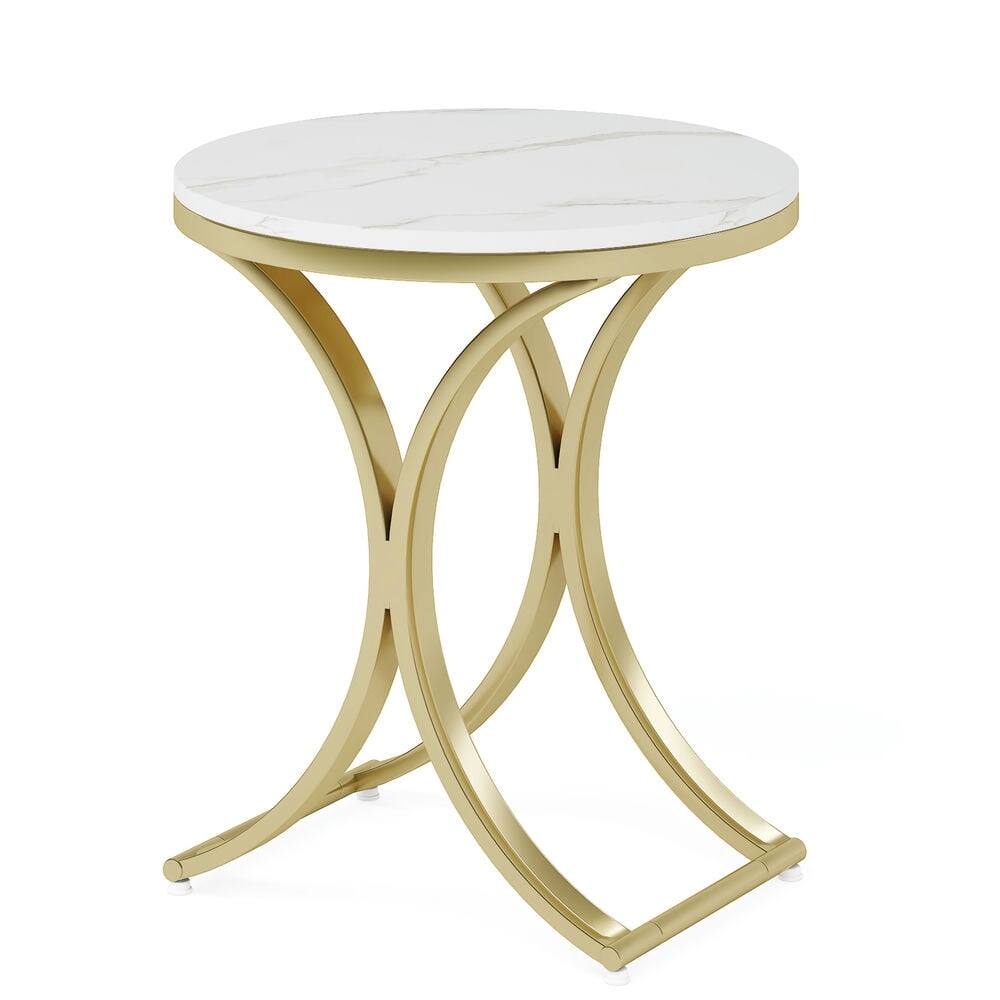 Kadyn - Sofa Side End Table, Round Couch Table Sofa Table Small Coffee Table with Metal Frame, Gold - White