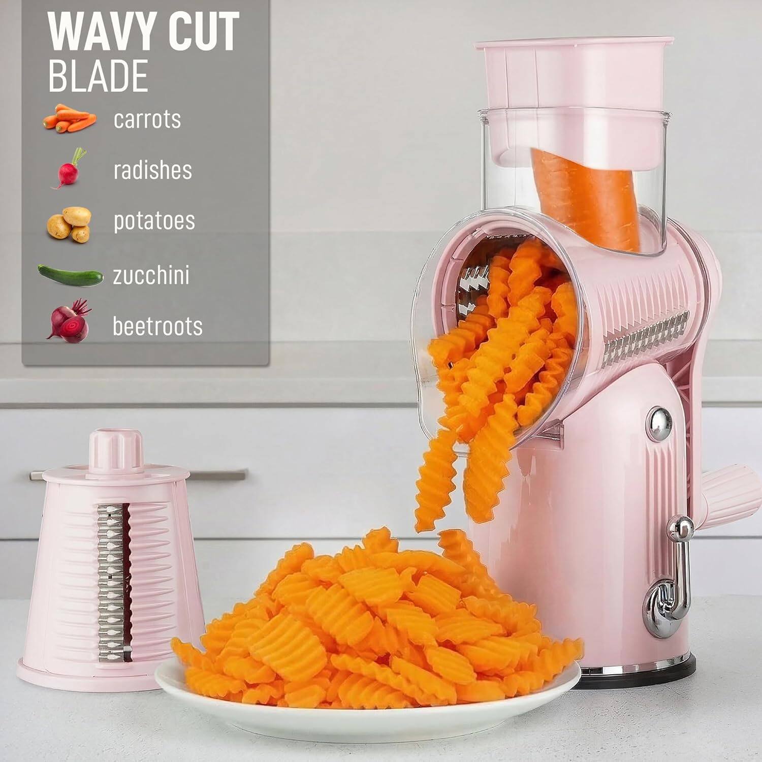 Wavy Cut Blade

- Carrots
- Radishes
- Potatoes
- Zucchini
- Beetroot