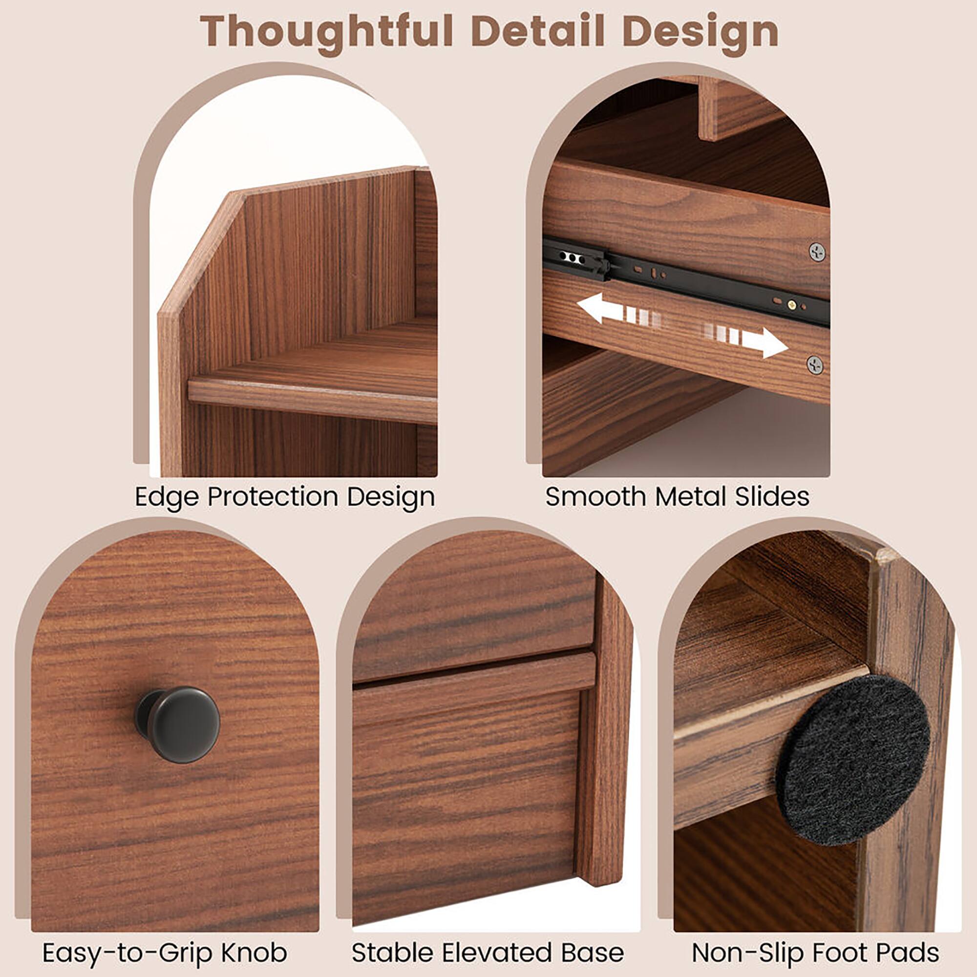 Thoughtful Detail Design

- Edge Protection Design
- Smooth Metal Slides
- Easy-to-Grip Knob
- Stable Elevated Base
- Non-Slip Foot Pads