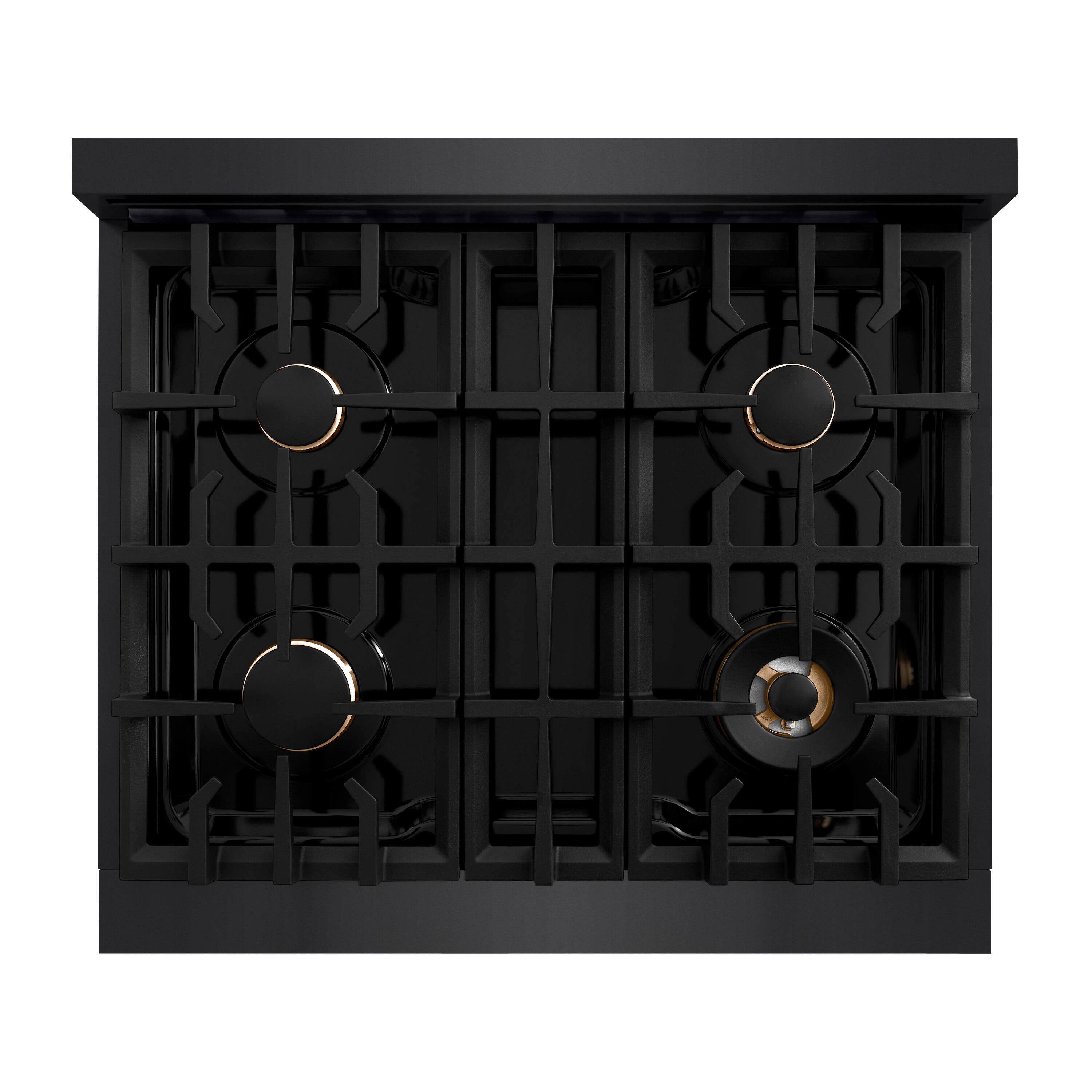 Alt View 1. ZLINE - ZLINE Autograph 30 in. 4.2 cu. ft. Freestanding Select Black Stainless Gas Range w/ 4 Burners & Gold Accents - Black Stainless Steel.