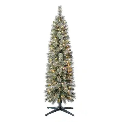 Front. Home Heritage - Home Heritage Stanley 5' Pine Artificial Christmas Tree, PreLit 150 White Lights - Green.