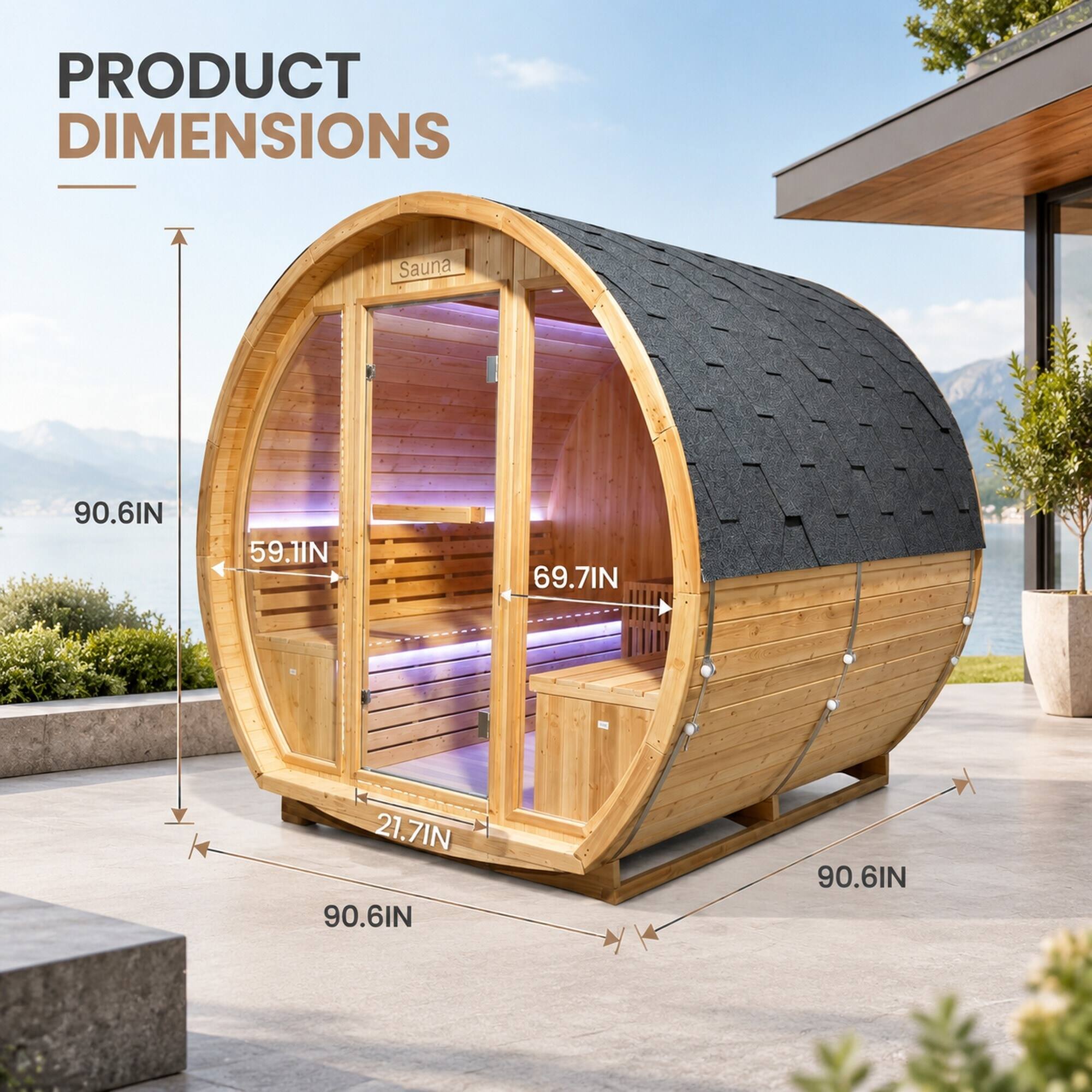 PRODUCT DIMENSIONS  
Sauna  
90.6IN  
59.1IN  
69.7IN  
21.7IN