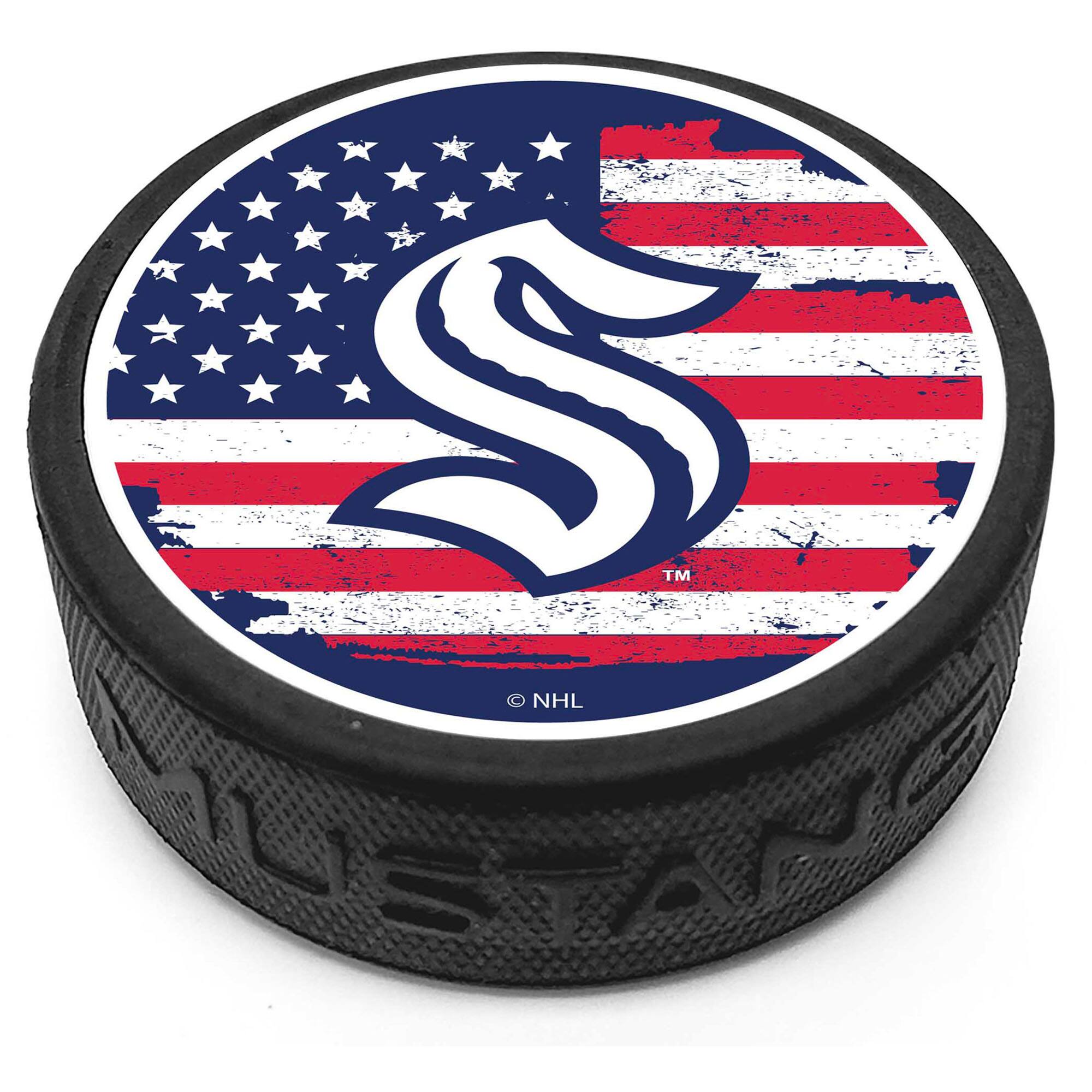 Front. Mustang Drinkware - Seattle Kraken Patriot Puck - Multicolor.