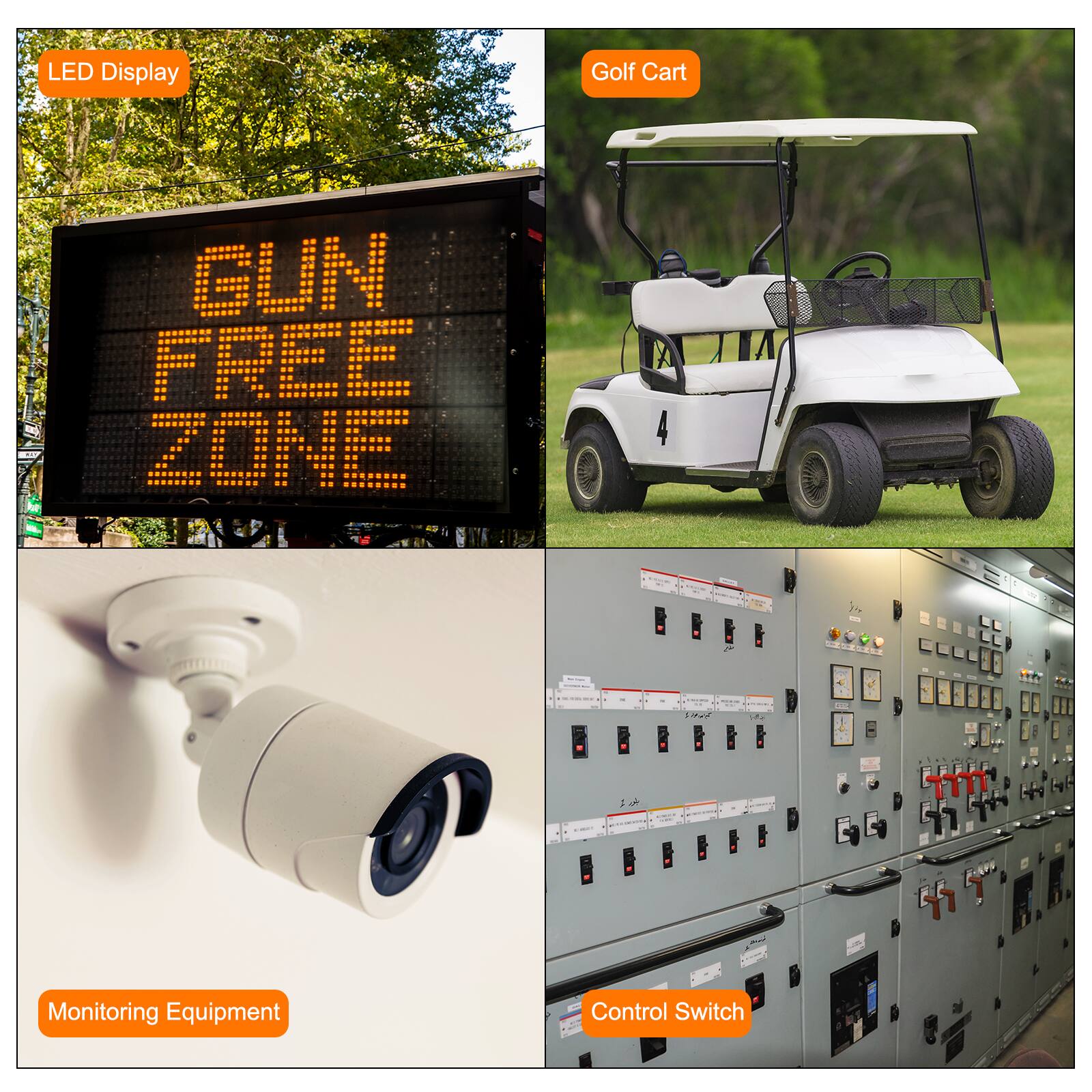 LED Display  
Golf Cart  
Monitoring Equipment  
Control Switch  

GUN FREE ZONE