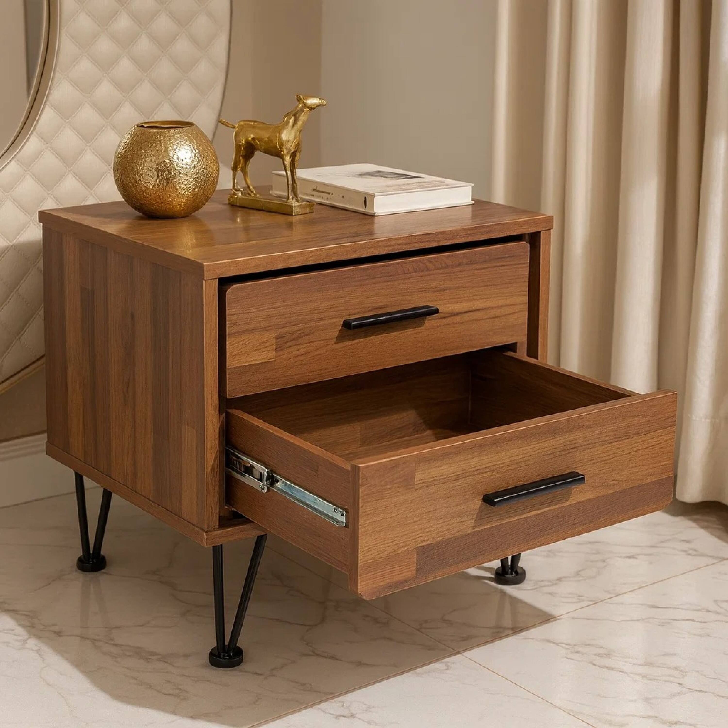 Alt View 5. Manhattan Lane - Contemporary 2 Drawers Wood Nightstand - Brown.
