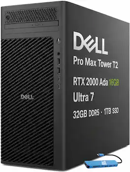 Dell - Upgraded - Pro Max Tower T2 FCT2250 Workstation Desktop - NVIDIA RTX 2000 Ada 16GB - Intel Ultra 7 265 - 32GB RAM - 1TB SSD