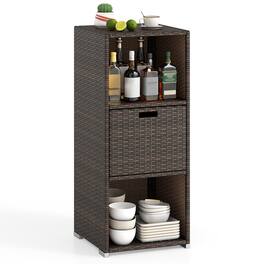 Costway - Outdoor Storage Cabinet with Storage Shelves Drawer and Rolling Wheels for Porch - Brown
