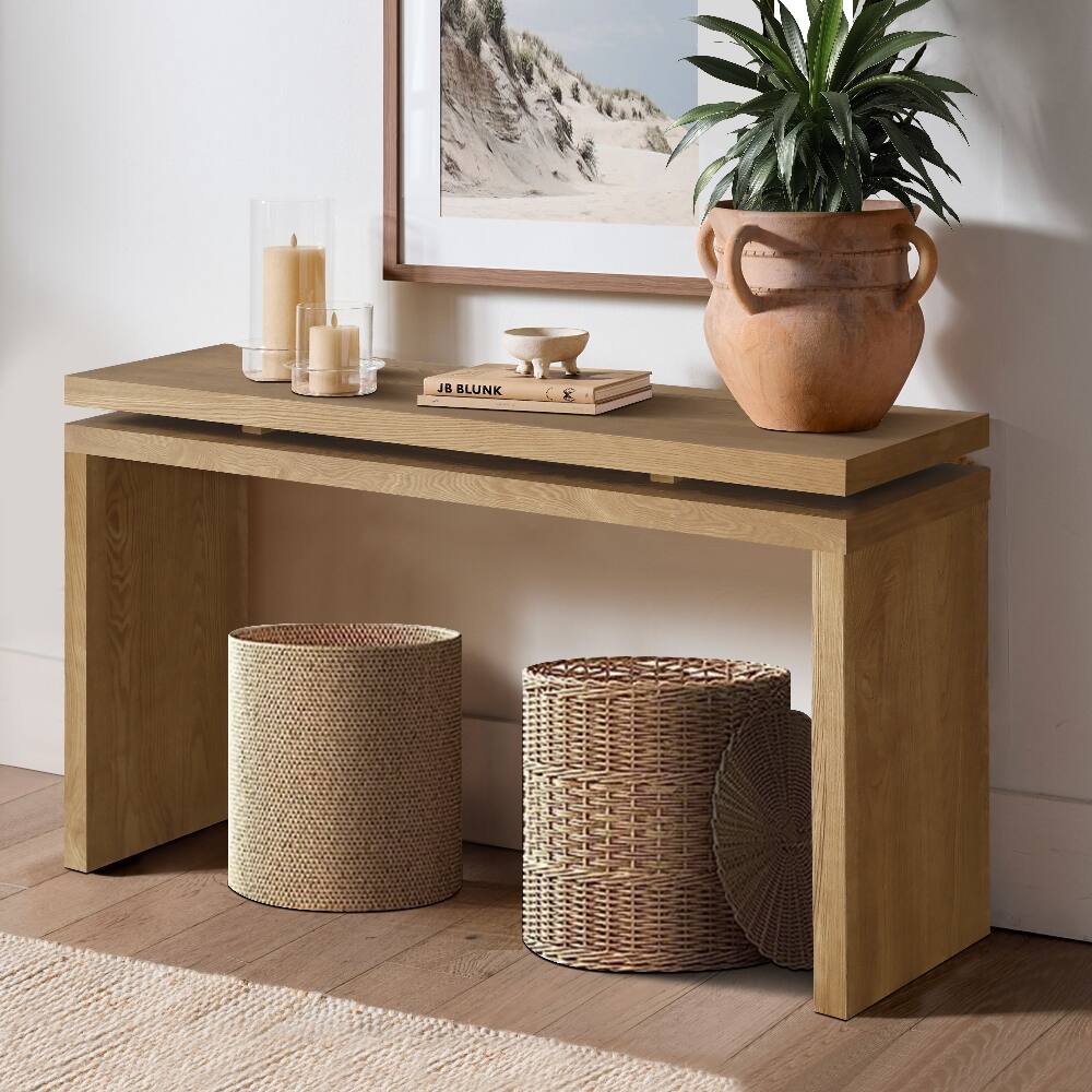 Angle. Loheer - Loheer 60 inch farmhouse console table with double board suspension design and solid wood frame - Antique Brown.