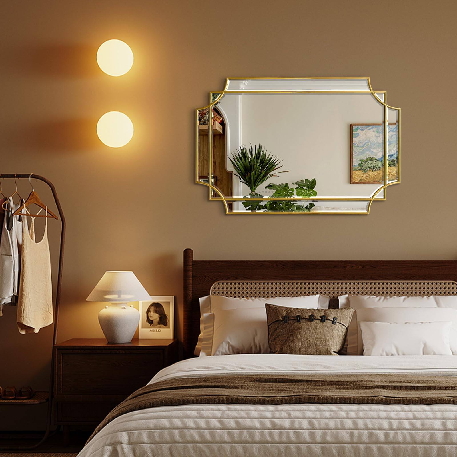 Back. Dazzling Pops - Mirror For Wall Wood Framed Scalloped Beveled Polished Rectangle Large Decorative Mirrors Decor Irregular L - Gold 48"L x 32"W.