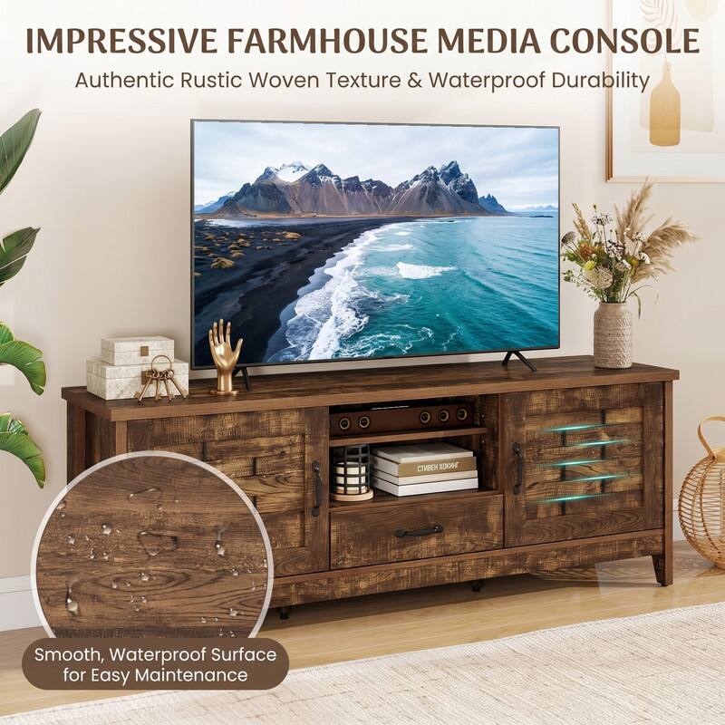 IMPRESSION FARMHOUSE MEDIA CONSOLE  
Authentic Rustic Woven Texture & Waterproof Durability  

Smooth, Waterproof Surface for Easy Maintenance