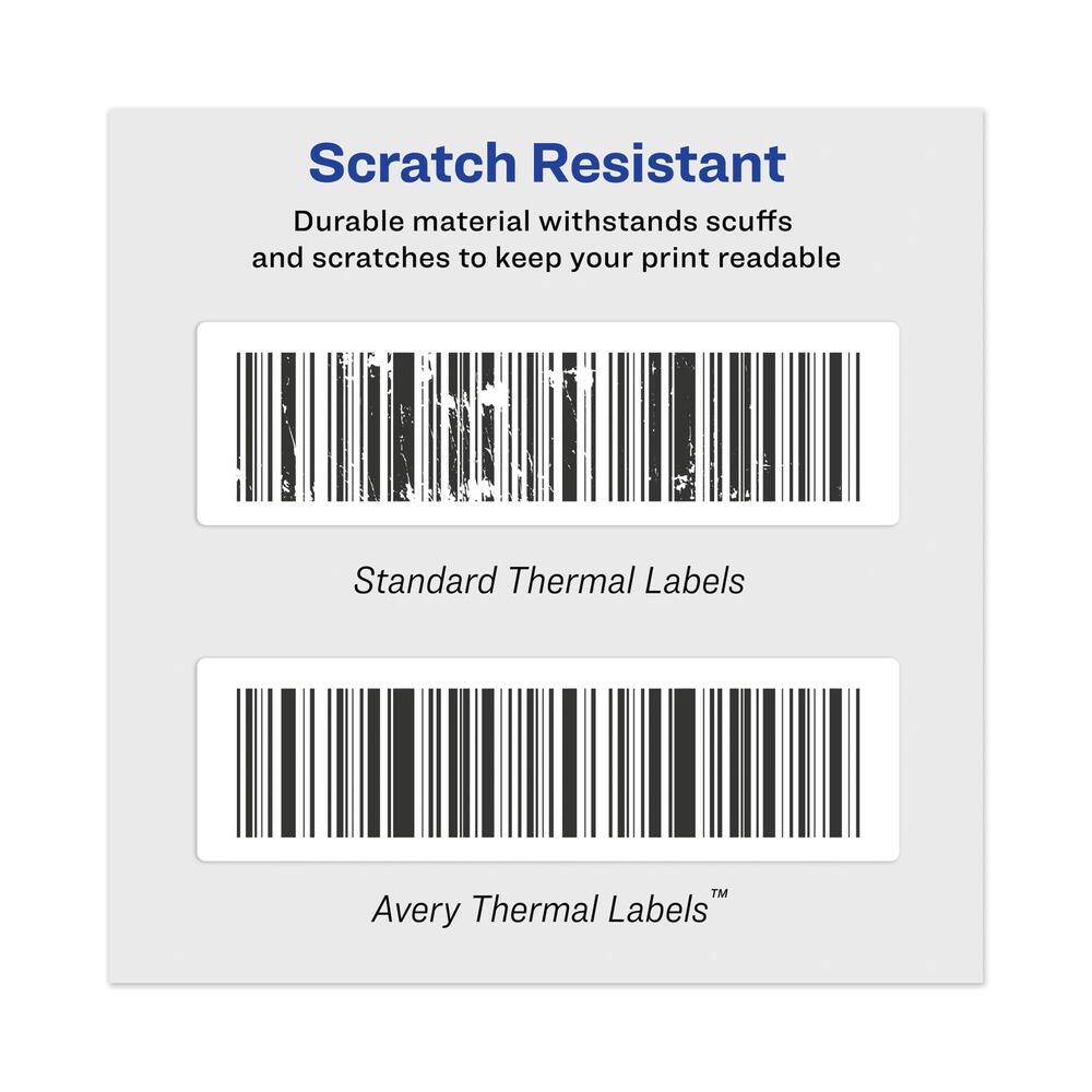 Scratch Resistant  
Durable material withstands scuffs and scratches to keep your print readable  

Standard Thermal Labels  

Avery Thermal Labels™