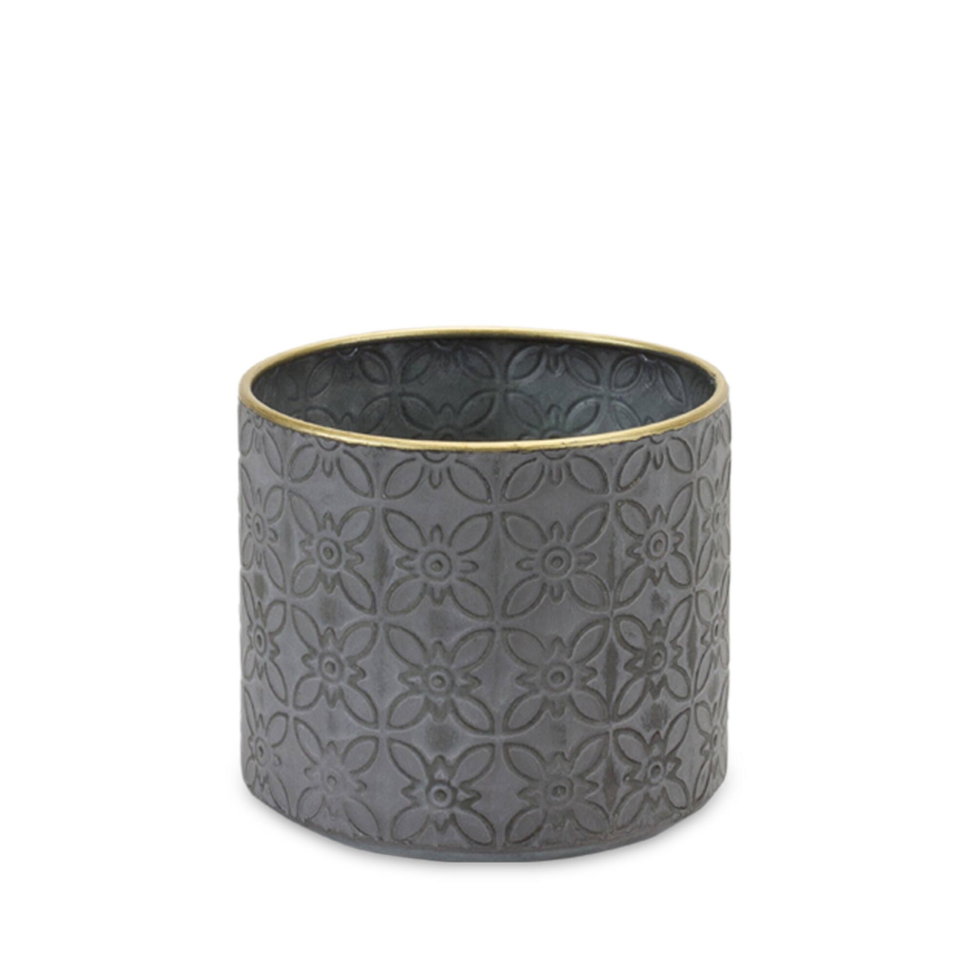 Alt View 2. BreeBe - Ornate Geometric Metal Planter (Set of 4) - Grey.