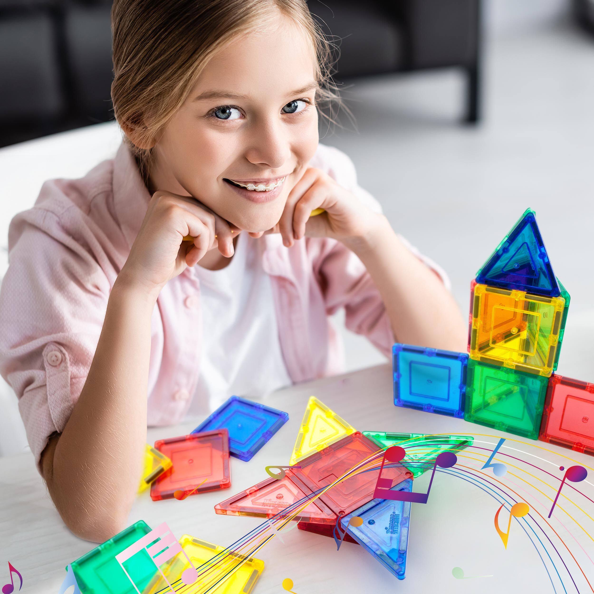 Alt View 2. PicassoTiles - PicassoTiles 20 Piece Rotating Music Box Magnetic Tile, Building Block for Kid Age 3 & Up, PTE20.