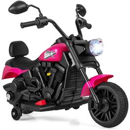 Costway - Kids 6V Electric Motorcycle with Headlight, Music, Training Wheels, Foot Pedal for Boys Girls - Rose