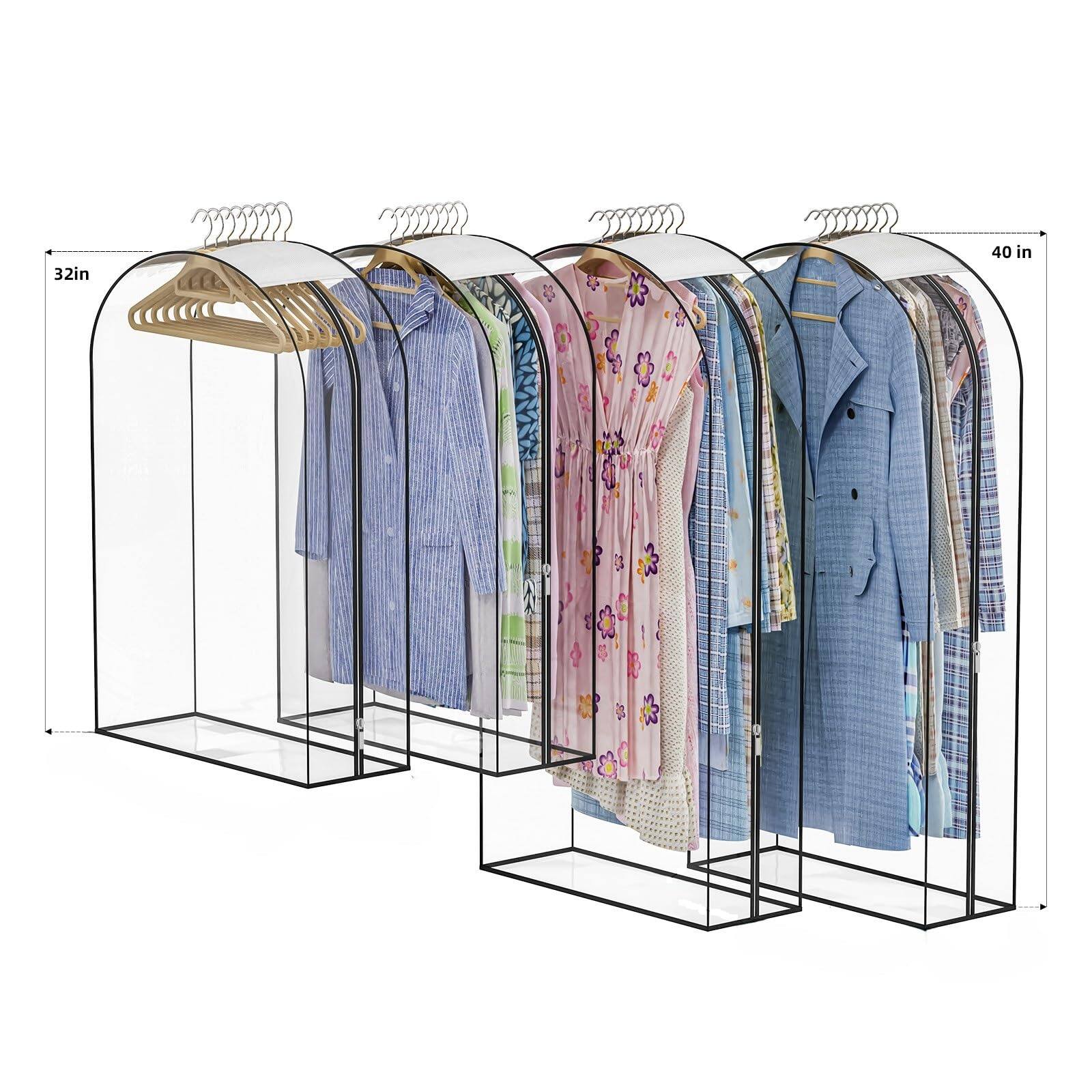 NICHOLAS KLEIN - Upgraded Thickened Garment Bags For Hanging Clothes 10" Gusseted Storage Closet Shirts Coats Dresses - Full Clear 32+40 inch