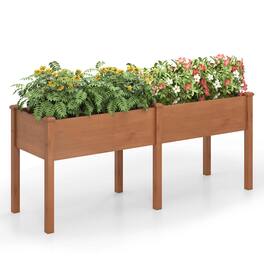 Costway - Raised Garden Bed Elevated Fir Wood Planter Box with 2 Large Planting Areas - Brown