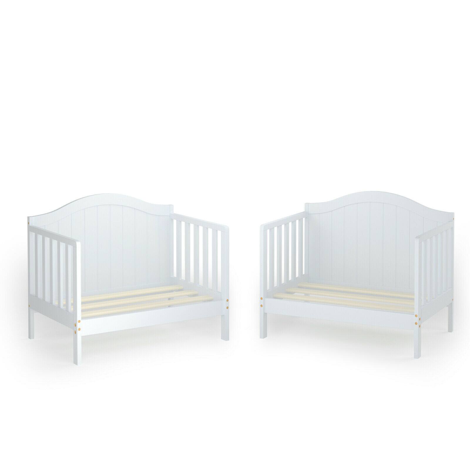 Alt View 8. Gymax - Gymax 2-in-1 Convertible Toddler Bed Kids Wooden Bedroom Furniture w/ Guardrails White - White.
