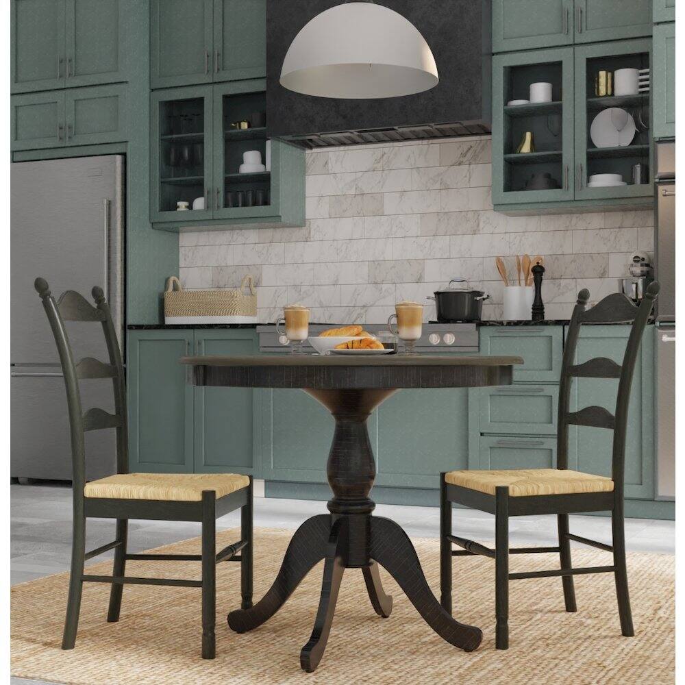 Front. Carolina Chair & Table - Fairview 36" Pedestal Dining Table with 2 Vera Dining Chairs - Espresso.
